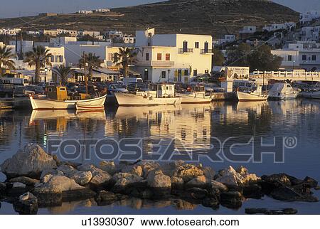 Greece, Paros, Greek Islands, Naoussa, Cyclades, Europe, Fishing boats docked in Naoussa Harbor on Paros Island on the Aegean Sea. View Large Photo Image Stock Photo - Greece, Paros, Greek Islands, Naoussa, Cyclades, Europe, Fishing boats docked in Naoussa Harbor on Paros Island on the Aegean Sea.. Fotosearch
