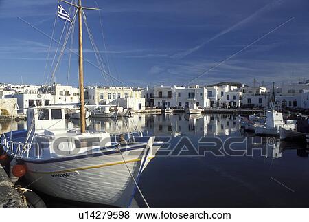 Greece, Paros, Greek Islands, Naoussa, Cyclades, Europe, Fishing boats docked in Naoussa Harbor on Paros Island on the Aegean Sea. View Large Photo Image Stock Photo - Greece, Paros, Greek Islands, Naoussa, Cyclades, Europe, Fishing boats docked in Naoussa Harbor on Paros Island on the Aegean Sea.. Fotosearch