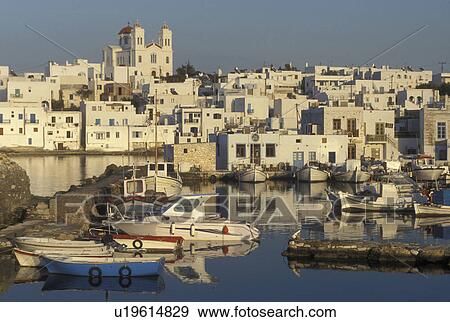 Greece, Paros, Greek Islands, Naoussa, Cyclades, Europe, Fishing boats docked in Naoussa Harbor on Paros Island on the Aegean Sea. View Large Photo Image Stock Photo - Greece, Paros, Greek Islands, Naoussa, Cyclades, Europe, Fishing boats docked in Naoussa Harbor on Paros Island on the Aegean Sea.. Fotosearch