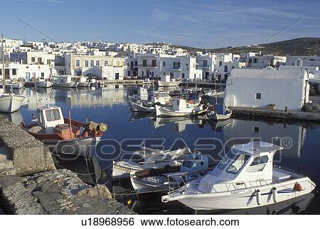 Greece, Paros, Greek Islands, Naoussa, Cyclades, Europe, Fishing boats docked in Naoussa Harbor on Paros Island on the Aegean Sea. View Large Photo Image Stock Photograph - Greece, Paros, Greek Islands, Naoussa, Cyclades, Europe, Fishing boats docked in Naoussa Harbor on Paros Island on the Aegean Sea.. Fotosearch