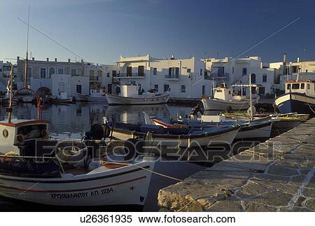 Greece, Paros, Greek Islands, Naoussa, Cyclades, Europe, Fishing boats docked in Naoussa Harbor on Paros Island on the Aegean Sea. View Large Photo Image Stock Photography - Greece, Paros, Greek Islands, Naoussa, Cyclades, Europe, Fishing boats docked in Naoussa Harbor on Paros Island on the Aegean Sea.. Fotosearch