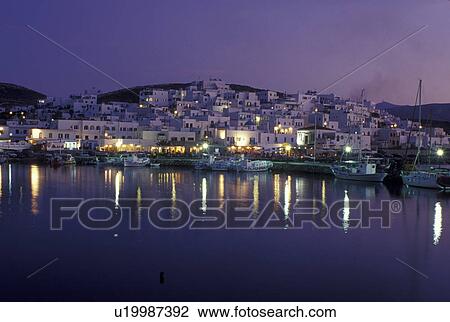 Greece, Paros, Naoussa, Greek Islands, Cyclades, Europe, Fishing boats docked in Naoussa Harbor in the evening on Paros Island on the Aegean Sea. View Large Photo Image Stock Image - Greece, Paros, Naoussa, Greek Islands, Cyclades, Europe, Fishing boats docked in Naoussa Harbor in the evening on Paros Island on the Aegean Sea.. Fotosearch