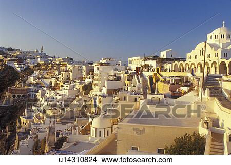 Greece, Santorini, Greek Islands, Fira, Cyclades, Europe, Village of Fira on the steep hillside of Santorini Island on the Aegean Sea. View Large Photo Image Picture - Greece, Santorini, Greek Islands, Fira, Cyclades, Europe, Village of Fira on the steep hillside of Santorini Island on the Aegean Sea.. Fotosearch