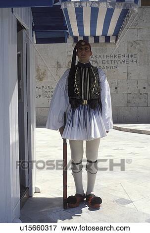 guard, Parliament, Athens, Greece, Europe, Guard of Honor (evzones) standing at his post at the House of the Greek Parliament at Plateia Syntagmatos (Constitution Square) in downtown Athens. View Large Photo Image Stock Photo - guard, Parliament, Athens, Greece, Europe, Guard of Honor (evzones) standing at his post at the House of the Greek Parliament at Plateia Syntagmatos (Constitution Square) in downtown Athens.. Fotosearch