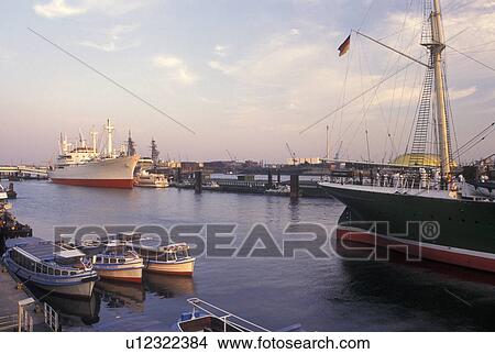Hamburg, Germany, Elbe River, North Sea, Europe, Boats docked in Hamburg and St. Pauli's Harbor along the Elbe River View Large Photo Image Picture - Hamburg, Germany, Elbe River, North Sea, Europe, Boats docked in Hamburg and St. Pauli's Harbor along the Elbe River. Fotosearch