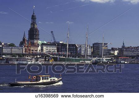 Hamburg, Germany, Elbe River, North Sea, Europe, View of Hamburg and St. Pauli's Harbor. View Large Photo Image Stock Photo - Hamburg, Germany, Elbe River, North Sea, Europe, View of Hamburg and St. Pauli's Harbor.. Fotosearch