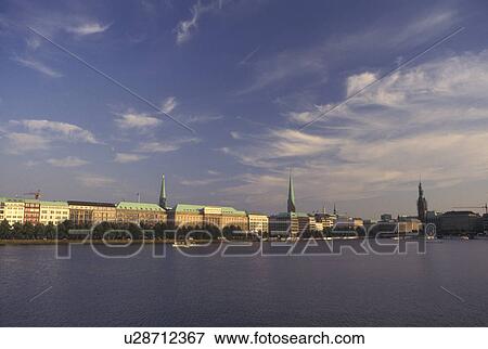 Hamburg, Germany, Europe, Buildings along Binnenalster in downtown Hamburg. View Large Photo Image Stock Photo - Hamburg, Germany, Europe, Buildings along Binnenalster in downtown Hamburg.. Fotosearch