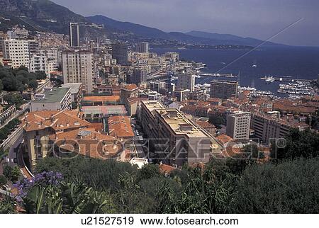 Stock Photo -  harbor, Monaco, Aerial view of Monaco Harbor in the district of La Condamine in the Principality of Monaco along the Mediterranean Sea . Fotosearch