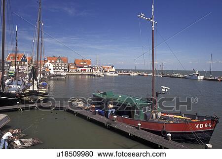 Holland, Volendam, Netherlands, Noord-Holland, Europe, Waterfront on the harbor on Markermeer in the town of Volendam. View Large Photo Image Stock Image - Holland, Volendam, Netherlands, Noord-Holland, Europe, Waterfront on the harbor on Markermeer in the town of Volendam.. Fotosearch