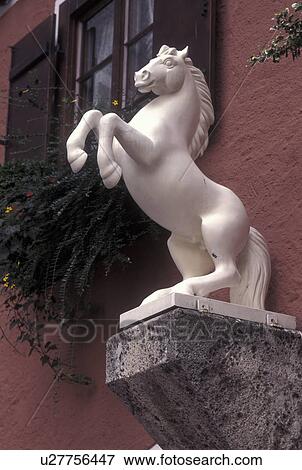 horse, Austria, St. Wolfgang, Salzkammergut, Oberosterreich, White Horse statue outside the White Horse Inn in the resort town of Saint Wolfgang. View Large Photo Image Stock Photo - horse, Austria, St. Wolfgang, Salzkammergut, Oberosterreich, White Horse statue outside the White Horse Inn in the resort town of Saint Wolfgang. . Fotosearch