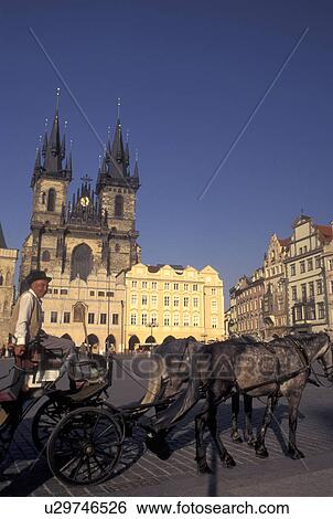 horse drawn carriage, Prague, Czech Republic, Praha, Central Bohemia, Tyn Church, Carriage tour through Old Town Square in the city of Prague. View Large Photo Image Stock Photograph - horse drawn carriage, Prague, Czech Republic, Praha, Central Bohemia, Tyn Church, Carriage tour through Old Town Square in the city of Prague.. Fotosearch