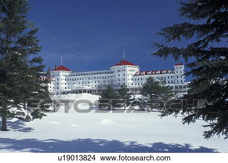 Picture -  hotel, Bretton Woods, NH, New Hampshire, Scenic view of Historic Mount Washington Hotel & Resort in winter in Bretton Woods.. Fotosearch