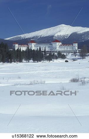 hotel, Bretton Woods, NH, New Hampshire, Scenic view of Historic Mount Washington Hotel & Resort and Mt. Washington in winter in the White Mountains National Forest. View Large Photo Image Stock Image - hotel, Bretton Woods, NH, New Hampshire, Scenic view of Historic Mount Washington Hotel & Resort and Mt. Washington in winter in the White Mountains National Forest.. Fotosearch