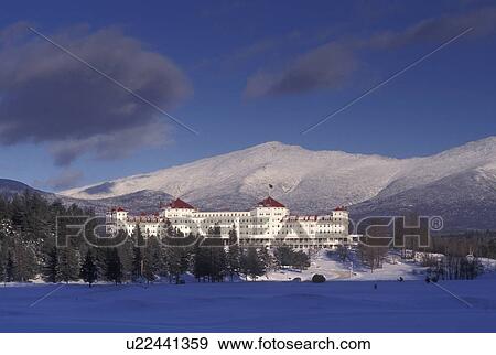 hotel, Bretton Woods, NH, New Hampshire, Scenic view of Historic Mount Washington Hotel & Resort and Mt. Washington in winter in the White Mountains National Forest. View Large Photo Image Stock Photo - hotel, Bretton Woods, NH, New Hampshire, Scenic view of Historic Mount Washington Hotel & Resort and Mt. Washington in winter in the White Mountains National Forest.. Fotosearch