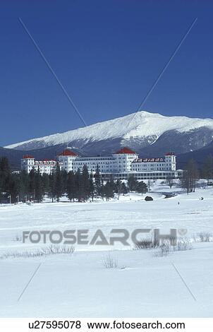 hotel, Bretton Woods, NH, New Hampshire, Scenic view of Historic Mount Washington Hotel & Resort and Mt. Washington in winter in the White Mountains National Forest. View Large Photo Image Stock Photo - hotel, Bretton Woods, NH, New Hampshire, Scenic view of Historic Mount Washington Hotel & Resort and Mt. Washington in winter in the White Mountains National Forest.. Fotosearch