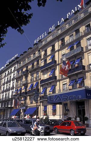 Stock Photo -  hotel, Geneva, Switzerland, Hotel de la Paix in downtown Geneva. . Fotosearch