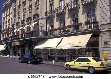 Picture -  hotel, Geneva, Switzerland, Hotel des Bergues in downtown Geneva. . Fotosearch