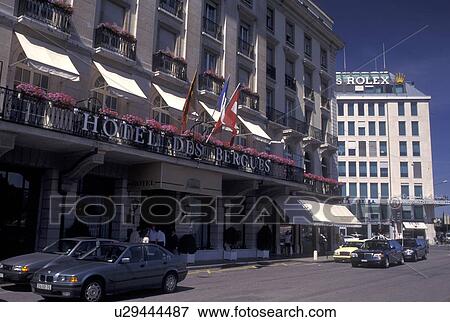 Stock Photo -  hotel, Geneva, Switzerland, Hotel des Bergues in downtown Geneva. . Fotosearch