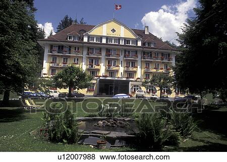 Stock Photo -  hotel, Switzerland, Gstaad, Berne, Bern, The Hotel Bellevue in Gstaad in the Bernese Oberland.. Fotosearch