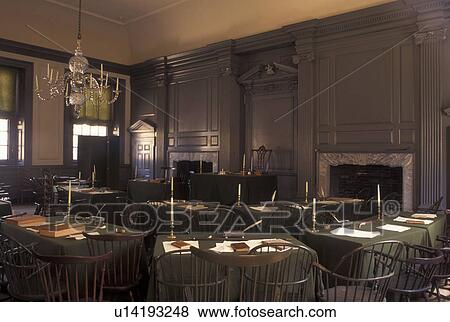Stock Photo -  Independence Hall, Philadelphia, Pennsylvania, PA, Assembly Room inside Independence Hall at Independence National Historical Park in downtown Philadelphia.. Fotosearch