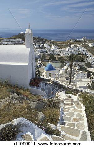Ios, Greece, Greek Islands, Cyclades, Ormos, Europe, Scenic view of whitewashed church in Hora on Ios Island on the Aegean Sea. View Large Photo Image Stock Image - Ios, Greece, Greek Islands, Cyclades, Ormos, Europe, Scenic view of whitewashed church in Hora on Ios Island on the Aegean Sea.. Fotosearch