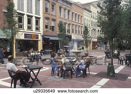 Ithaca, NY, New York, Finger Lakes, Outdoor cafT at Ithaca Commons in downtown Ithaca. View Large Photo Image Stock Photo - Ithaca, NY, New York, Finger Lakes, Outdoor cafT at Ithaca Commons in downtown Ithaca.. Fotosearch