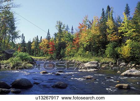 Lake Placid, NY, New York, The Adirondacks, Scenic Ausable River in Lake Placid in the autumn. View Large Photo Image Stock Photo - Lake Placid, NY, New York, The Adirondacks, Scenic Ausable River in Lake Placid in the autumn. . Fotosearch