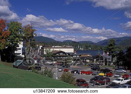 Lake Placid, The Adirondacks, NY, New York, Scenic view of the resort town of Lake Placid in the autumn. View Large Photo Image Stock Photo - Lake Placid, The Adirondacks, NY, New York, Scenic view of the resort town of Lake Placid in the autumn.. Fotosearch