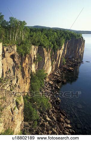 Stock Photo -  Lake Superior, MN, North Shore Drive, Silver Bay, Minnesota, Palisade Head along the north shore of Lake Superior in Silver Bay.. Fotosearch