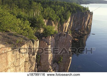 Stock Photograph -  Lake Superior, North Shore Drive, Silver Bay, MN, Minnesota, Palisade Head along the north shore of Lake Superior in Silver Bay.. Fotosearch