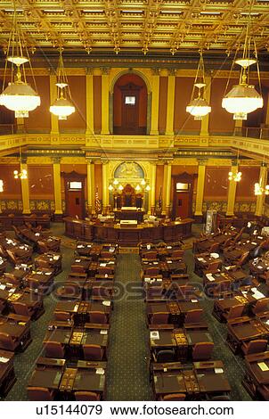 Stock Photo -  Lansing, MI, State Capitol, State House, Michigan, House of Representatives inside the Michigan State Capitol Building in the capital city of Lansing.. Fotosearch