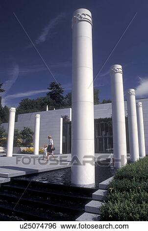 Stock Photograph -  Lausanne, Ouchy, Switzerland, Olympic Museum, Vaud, Olympic colums at Musee Olympique in Lausanne. Fotosearch