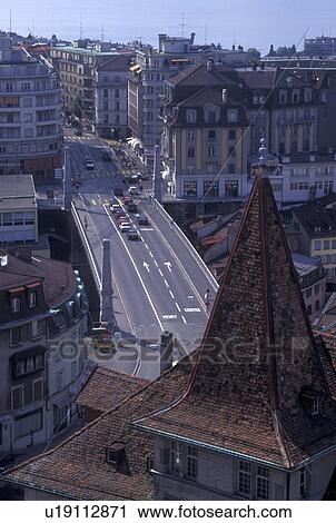 Lausanne, Switzerland, Vaud, Aerial view of the city of Lausanne from the cathedral. View Large Photo Image Stock Image - Lausanne, Switzerland, Vaud, Aerial view of the city of Lausanne from the cathedral.. Fotosearch