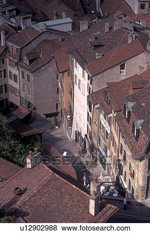 Lausanne, Switzerland, Vaud, Aerial view of the rooftops of the city of Lausanne from the cathedral. View Large Photo Image Stock Photo - Lausanne, Switzerland, Vaud, Aerial view of the rooftops of the city of Lausanne from the cathedral.. Fotosearch