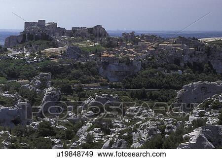 Les-Baux-de-Provence, France, Bouche-du-Rhone, Provence, Europe, View of the fortified medieval village of Les Baux de Provence situated on the Alphilles foothill. View Large Photo Image Stock Photo - Les-Baux-de-Provence, France, Bouche-du-Rhone, Provence, Europe, View of the fortified medieval village of Les Baux de Provence situated on the Alphilles foothill.. Fotosearch