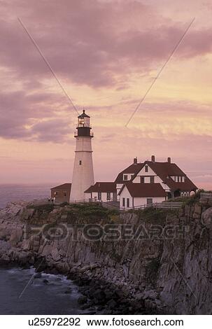 lighthouse, Cape Elizabeth, ME, Maine, Portland Headlight along the rocky coastline of the Atlantic Ocean at sunset. View Large Photo Image Stock Image - lighthouse, Cape Elizabeth, ME, Maine, Portland Headlight along the rocky coastline of the Atlantic Ocean at sunset.. Fotosearch
