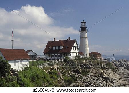 lighthouse, Cape Elizabeth, ME, Maine, Portland Headlight along the rocky coastline of the Atlantic Ocean. View Large Photo Image Stock Photo - lighthouse, Cape Elizabeth, ME, Maine, Portland Headlight along the rocky coastline of the Atlantic Ocean.. Fotosearch