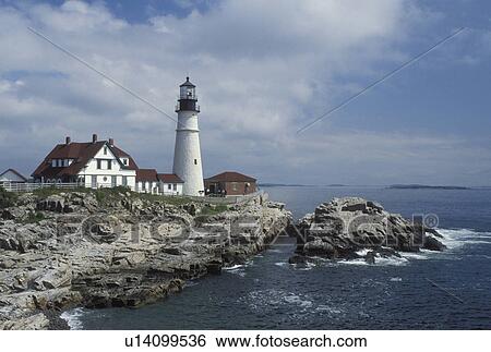 lighthouse, Cape Elizabeth, ME, Maine, Portland Headlight along the rocky coastline of the Atlantic Ocean. View Large Photo Image Stock Photograph - lighthouse, Cape Elizabeth, ME, Maine, Portland Headlight along the rocky coastline of the Atlantic Ocean.. Fotosearch