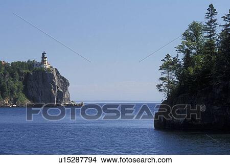 Picture -  lighthouse, Lake Superior, North Shore Drive, Two Harbors, MN, Minnesota, Split Rock Lighthouse situated on a high cliff on the north shore of Lake Superior at Split Rock Lighthouse State Park in Two Harbors.. Fotosearch