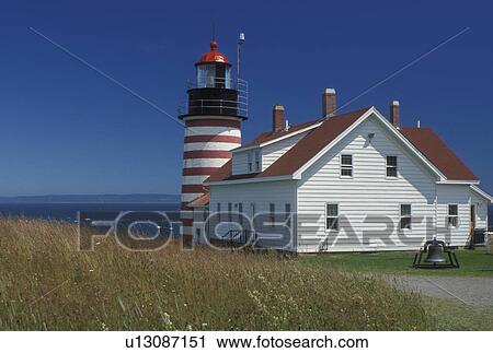 lighthouse, Lubec, ME, Maine, Bay of Fundy, West Quoddy Head Lighthouse at Quoddy Head State Park on the Atlantic Ocean. View Large Photo Image Stock Image - lighthouse, Lubec, ME, Maine, Bay of Fundy, West Quoddy Head Lighthouse at Quoddy Head State Park on the Atlantic Ocean.. Fotosearch