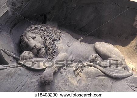 lion, Switzerland, Luzern, Lucerne, Europe, Lowendenkmal, The Lion Monument, carved out of natural roc in 1820, outside the Gletschergarten (Glacier Garden) in Luzern. View Large Photo Image Stock Image - lion, Switzerland, Luzern, Lucerne, Europe, Lowendenkmal, The Lion Monument, carved out of natural roc in 1820, outside the Gletschergarten (Glacier Garden) in Luzern.. Fotosearch