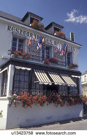 Loire Valley, Amboise, France, Loire Castle Region, Indre-et-Loire, Europe, Restaurant decorated with flowers and flags in the city of Amboise. View Large Photo Image Stock Photo - Loire Valley, Amboise, France, Loire Castle Region, Indre-et-Loire, Europe, Restaurant decorated with flowers and flags in the city of Amboise.. Fotosearch