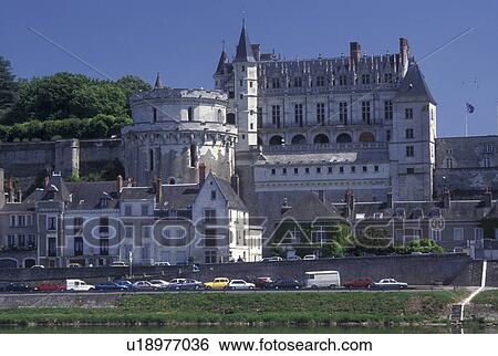 Stock Photograph -  Loire Valley, castle, Amboise, France, Loire Castle Region, Indre-et-Loire, Europe, 15th century Chateau Amboise along the Loire River in the city of Amboise.. Fotosearch