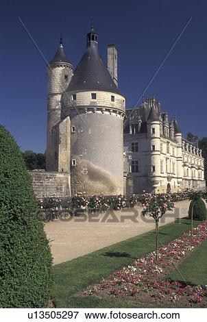 Stock Photo -  Loire Valley, castle, France, Chenonceau, Loire Castle Region, Indre-et-Loire, Europe, 16th century Chateau de Chenonceau and gardens.. Fotosearch