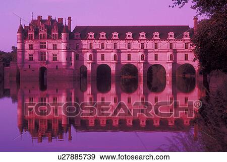 Loire Valley, castle, France, Chenonceau, Loire Castle Region, Indre-et-Loire, Europe, Reflection of 16th century Chateau de Chenonceau in the Cher River. View Large Photo Image Stock Photo - Loire Valley, castle, France, Chenonceau, Loire Castle Region, Indre-et-Loire, Europe, Reflection of 16th century Chateau de Chenonceau in the Cher River.. Fotosearch