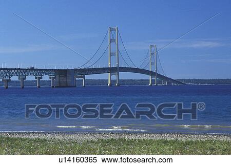 Mackinac Bridge, Mackinaw City, MI, Michigan, Upper Peninsula, View of Mackinac Bridge, a suspension span bridge, crosses the Straits of Mackinaw in Mackinaw City connecting the Lower Peninsula with the Upper Peninsula of Michigan. View Large Photo Image Stock Photography - Mackinac Bridge, Mackinaw City, MI, Michigan, Upper Peninsula, View of Mackinac Bridge, a suspension span bridge, crosses the Straits of Mackinaw in Mackinaw City connecting the Lower Peninsula with the Upper Peninsula of Michigan.. Fotosearch