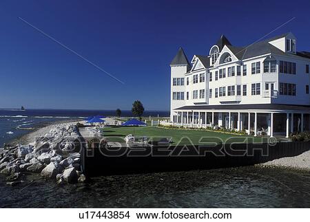 Mackinac Island, MI, Lake Huron, Michigan, Hotel on Lake Huron on Mackinac Island. View Large Photo Image Picture - Mackinac Island, MI, Lake Huron, Michigan, Hotel on Lake Huron on Mackinac Island.. Fotosearch