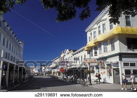 Mackinac Island, MI, Lake Huron, Michigan, Main Street downtown Mackinac Island on Lake Huron. View Large Photo Image Stock Image - Mackinac Island, MI, Lake Huron, Michigan, Main Street downtown Mackinac Island on Lake Huron.. Fotosearch