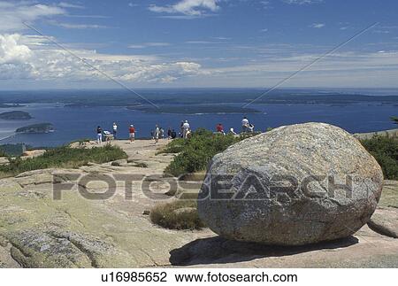 ME, Acadia National Park, Maine, Mount Desert Island, Cadillac Mt People looking at view of Frenchman Bay from Cadillac Mountain in Acadia Nat'l Park on the Atlantic Ocean. View Large Photo Image Stock Image - ME, Acadia National Park, Maine, Mount Desert Island, Cadillac Mt People looking at view of Frenchman Bay from Cadillac Mountain in Acadia Nat'l Park on the Atlantic Ocean.. Fotosearch