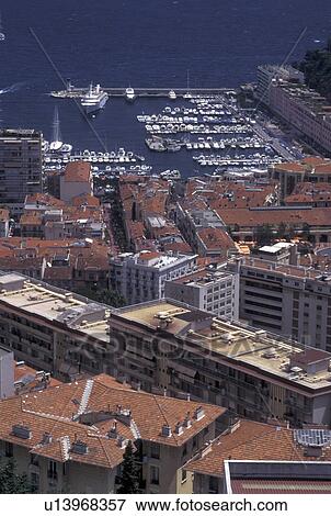 Stock Photo -  Monaco, harbor, Aerial view of Monaco Harbor in the district of La Condamine in the Principality of Monaco along the Mediterranean Sea . Fotosearch